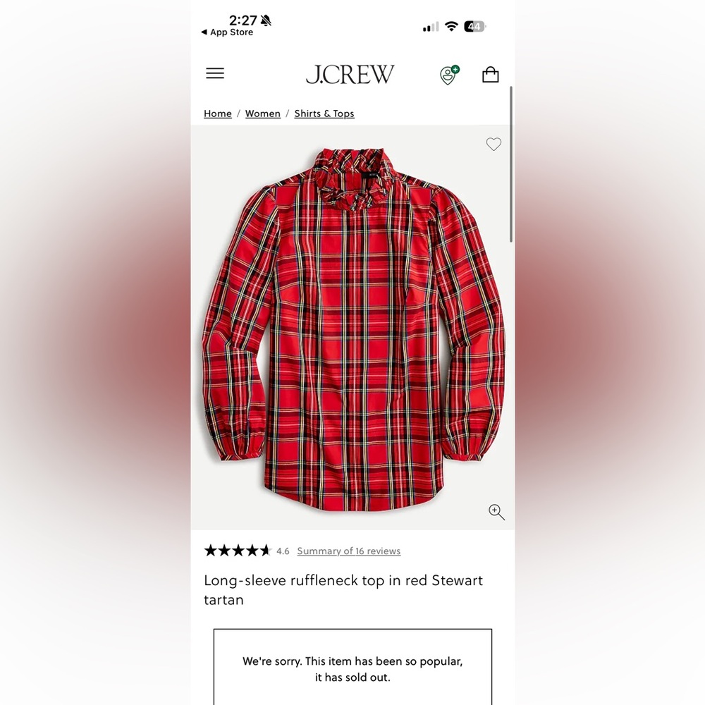 J. Crew Women's Red Tartan Button Down Shirt